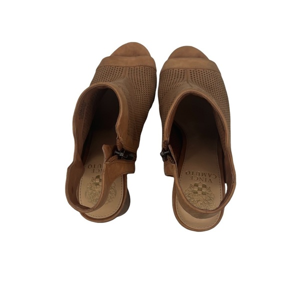 Vince Camuto Brown Suede Jakayla Peep Toe Suede Bootie Sandal Size 8 1/2 Women's - Picture 5 of 9